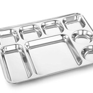 Expresso - Heavy Duty Stainless Steel Rectangle Dinner Plate w/8 Sections Divided Mess Trays for Kids Lunch, Camping…
