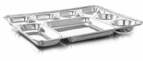 Expresso - Heavy Duty Stainless Steel Rectangle Dinner Plate w/ 8 Sections Divided Mess Trays for Kids Lunch, Camping…