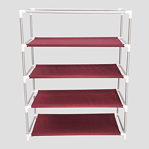 Ebee 4 Shelves Shoe Cabinet (Maroon, Metal)