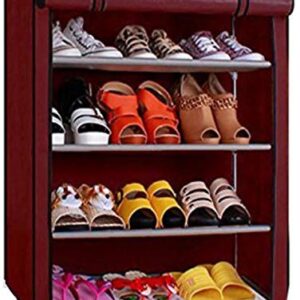 Ebee 4 Shelves Shoe Cabinet (Maroon, Metal)