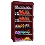 Ebee 6 Shelves Metal Shoe Cabinet (Maroon)