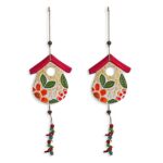 ExclusiveLane Farm Huts Handmade Handpainted Terracotta Wall Hanging- Multicolor, Standard (Set of 2), Urban;Birds