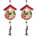 ExclusiveLane Farm Huts Handmade Handpainted Terracotta Wall Hanging- Multicolor, Standard (Set of 2), Urban;Birds