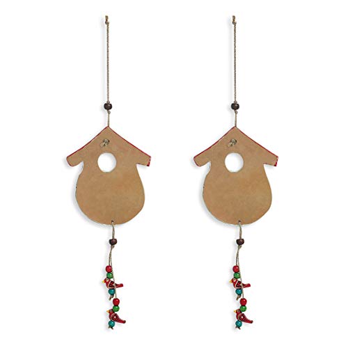 ExclusiveLane Farm Huts Handmade Handpainted Terracotta Wall Hanging- Multicolor, Standard (Set of 2), Urban;Birds