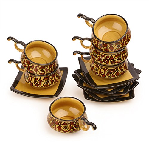 ExclusiveLane Hand Painted Ceramic Tea Cups Set with Saucers