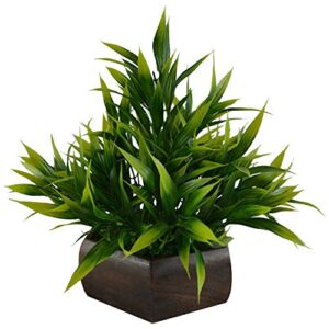 Fancy Mart Fancymart artificial bamboo leaves plant (green) with wood hexagon pot (brown), height 20 cm, artificial…