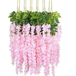 Fourwalls Beautiful Decorative Artificial Hanging Orchid Flower Vine for Home déco (110 cm Tall, Set of 6, Light/Pink)