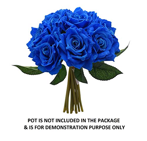 Fourwalls Beautiful Decorative Artificial Rose Flower Bouquet for Home décor (26 cm Tall, 10 Flower Stems, Blue)