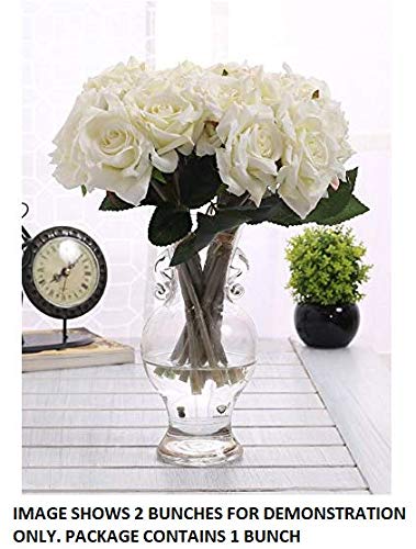 Fourwalls Beautiful Decorative Artificial Rose Flower Bouquet for Home décor (26 cm Tall, 10 Flower Stems, White)
