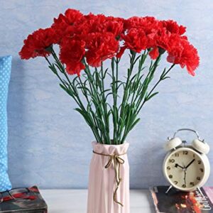 Fourwalls Artificial Synthetic Single Carnation Flower Stick (45 cm Tall, Set of 20, Light/Yellow) (Red)
