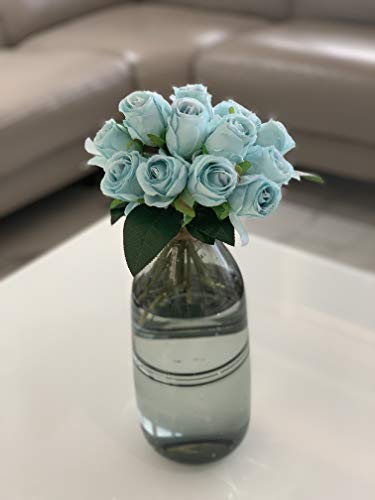 Fourwalls Decoration Artificial Rose Flower Bunches (26 cm Tall, 15 Heads Flowers, Blue)