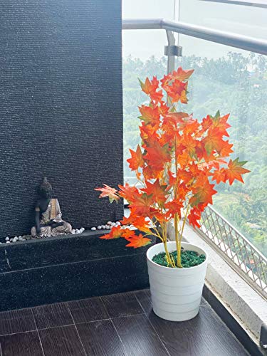 Fourwalls Decorative Artificial Japanese Maple Floor Plant Without Pot (100 cm Tall, Orange)