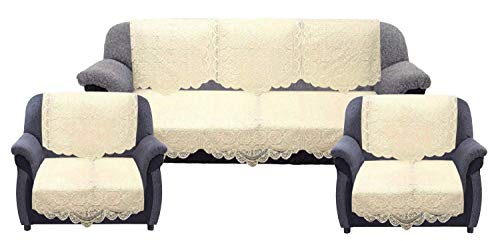 Fun Homes Circle Design Cotton 5 Seater Sofa Cover with Center Table Cover Set (Brown, Standard) - 7 Pieces