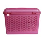 Fun Homes Plastic Multipurpose Trendy Shopping Big Basket with Lid (Pink)