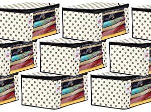 Fun Homes Polka Dots Printed 9 Pieces Non Woven Fabric Saree Cover/Clothes Organiser for Wardrobe Set with Transparent…