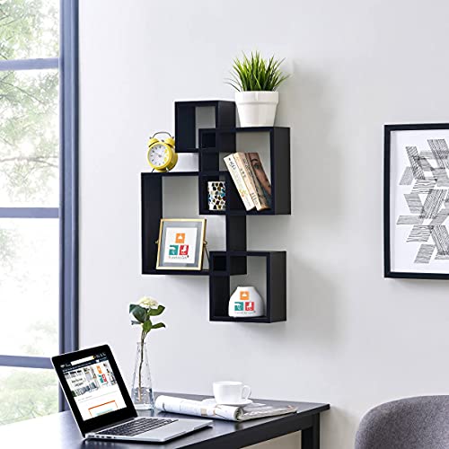 Furniture Cafe Wooden Floating Wall Mounted Shelves for Home Decor (4 Pieces, Black)