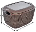Heart Home Multiuses Small M 25 Plastic Basket/Organizer With Lid- Pack of 2 (Brown) -46HH037