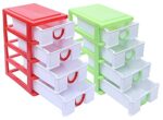Heart Home Plastic 2 Pieces Four Layer Drawer Storage Cabinet Box (Green & Red)- CTHH021687