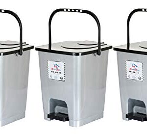 Heart-Home-Premium-Plastic-Pedal-Dustbin-10-Ltr-Grey-Pack-of-3-HHEART16407-0