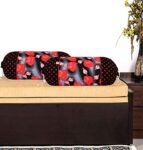 Heart Home Set of 2 Flower Design Soft & Smooth Cotton Bolster Cover 16 x 30 inch (Black)
