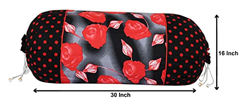 Heart Home Set of 4 Flower Design Soft & Smooth Cotton Bolster Cover 16 x 30 inch (Black), Standard (HS_37_HEARTH020009)