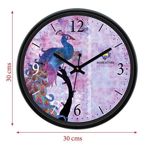 Home Attire Round Plastic Wall Clock, (30cm X 30cm X 5cm), Black - HAC-6601