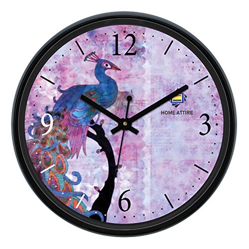 Home Attire Round Plastic Wall Clock, (30cm X 30cm X 5cm), Black - HAC-6601