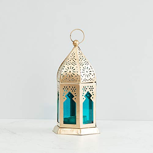 Home Centre Moksha Hanging Lantern - Blue, Glass