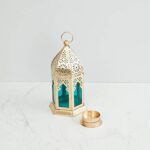 Home Centre Moksha Hanging Lantern - Blue, Glass