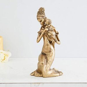 Home Centre Polyresin Jaguar Sitting Lady with Kid Figurine, Standard, Gold, 1 Piece