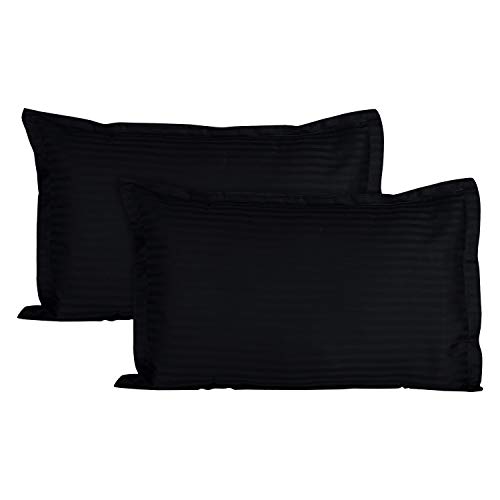 Home Elite Luxurious Sateen Striped Pillow Cover/Case Set (2 Pcs) 210 Thread Count - Black