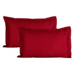 Home Elite Luxurious Sateen Striped Pillow Cover/Case Set (2 Pcs) 210 Thread Count - Maroon