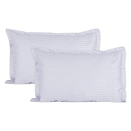Home Elite Luxurious Sateen Striped Pillow Cover/Case Set (2 Pcs) 210 Thread Count - White