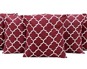 Home Elite Set of 5 Cotton Paisley Design Zippered Cushion Covers (16 x 16 inches, Maroon)