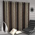 Home Sizzler Abstract Eyelet Polyester Long Door Curtain Set - 9ft, Set of 4, Brown