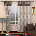 Homefab India Jute Modern 2 Piece Eyelet Polyester Long Door Curtain Set - 9ft, Brown