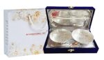 INTERNATIONAL GIFT® German Silver Solid Round Bowl Set with Tray and Spoon with Blue Velvet Box