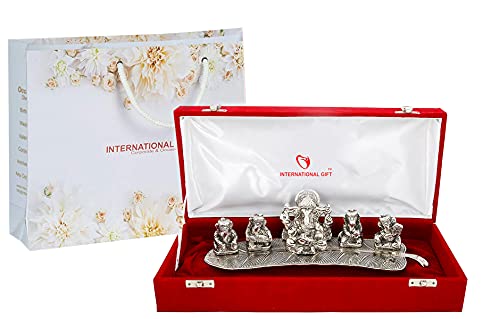 INTERNATIONAL GIFT® Silver Musical Ganesh Idol Oxidized Finish with Beautiful Gift Box Packing and with Carry Bag (8 Cm…