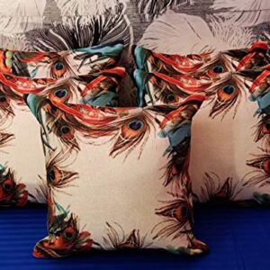 JDX 250 TC Peacock Design Polyester/Satin Cloth Beige Cushion Cover (Set of 5, Beige)