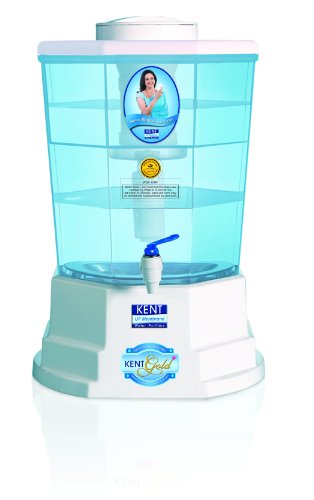KENT Gold+ 20-litres Gravity Based Water Purifier, White and Blue, 54 x 36 x 38 cm ; 3.4 Kg