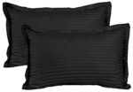 Kuber Industries 2 Pieces Cotton Luxurious Satin Striped Pillow Cover Set-17"x27" (Black) - CTKTC40333, 200 TC