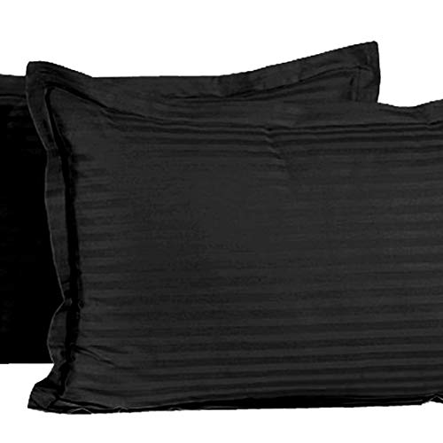 Kuber Industries 2 Pieces Cotton Luxurious Satin Striped Pillow Cover Set-17"x27" (Black) - CTKTC40333, 200 TC