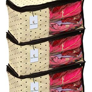 Kuber Industries Non Woven Blouse Cover Bag|Cloth Organizer|Clothes bags for Storage Clothes|Pack of 3 (Ivory)