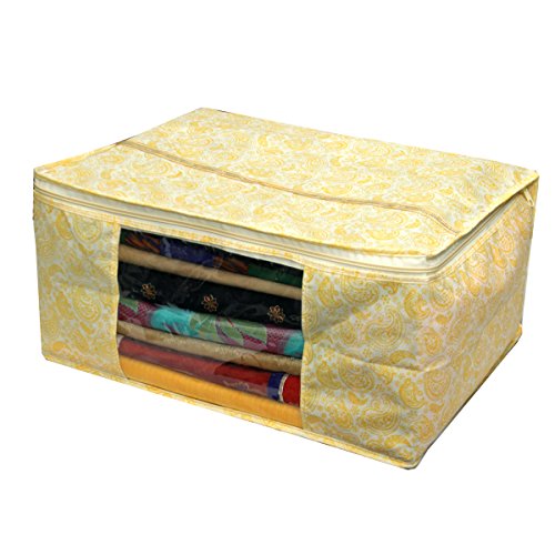 Kuber Industries Non Woven Fabric Saree Cover/Clothes Organizer|Solid Color & Transparent Window|Zipper Closure With…