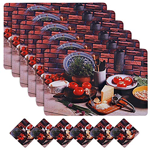 Kuber Industries Basket Design PVC 6 Piece Dining Table Placemat Set with Tea Coasters (Brown)-CTKTC32192