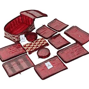 Kuber Industries Brocade Jewellery kit with 12 Pouch|Solid Print With Waterproof Outer Material|12 Pouches & Zipper…