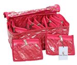 Kuber Industries Brocade Jewellery kit with 10 Pouch|Solid Print With Waterproof Outer Material|10 Pouches & Zipper…