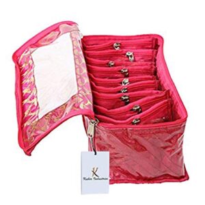 Kuber Industries Brocade Jewellery kit with 10 Pouch|Solid Print With Waterproof Outer Material|10 Pouches & Zipper…