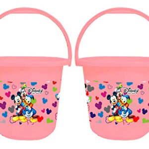 Kuber Industries Disney Team Mickey Print Multipurpose Plastic Bucket, 16 LTR (Pink)-Pack of 2 -HS_35_KUBMARTS17380