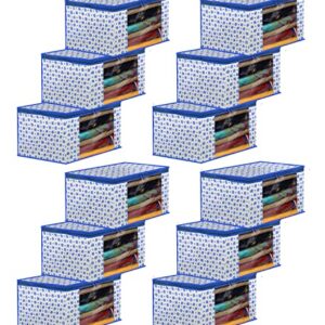 Kuber-Industries-Dot-Printed-Foldable-Lightweight-Non-Woven-Saree-CoverOrganizer-With-Tranasparent-Window-Pack-of-12-Blue-46KM0503-0